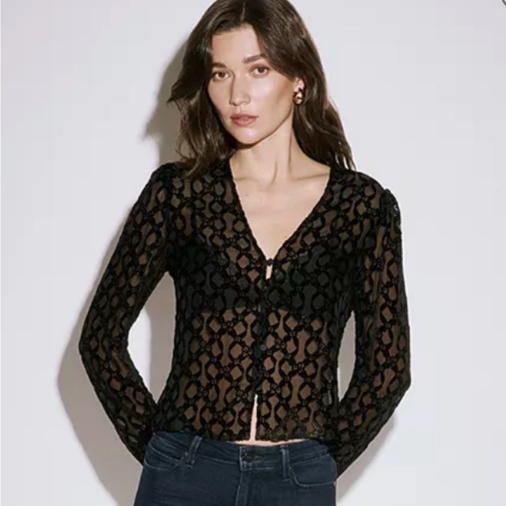 PAIGE Amaya Black Sheer Silk Blend Blouse - Picture 2 of 14